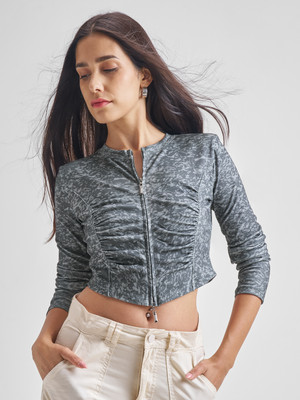 Tokyo Talkies Casual Printed Women Grey Top