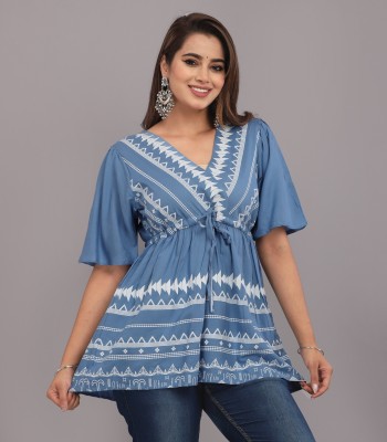 Kaviraj Creation Casual Printed Women Blue, White Top