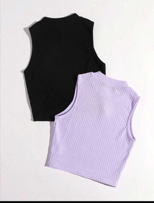 USK COLLECTIONS Casual Self Design Women Black, Purple Top