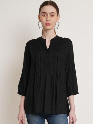 9 impression Casual Solid Women Black Top