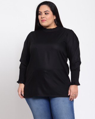 PLUSS Casual Solid Women Black Top