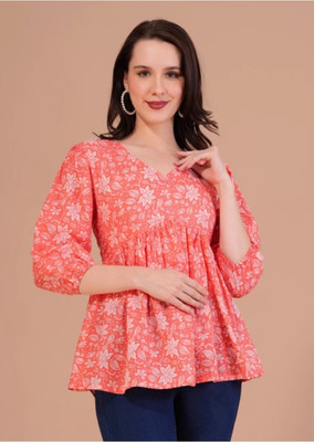 colouers for life Party Printed Women Orange Top