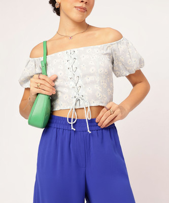 Dressberry Party Printed Women White Top