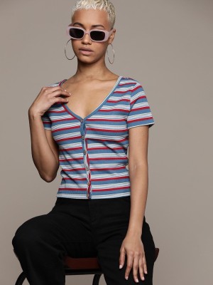 Roadster Casual Striped Women Blue Top