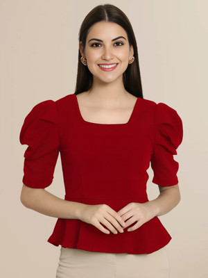 Mast & Harbour Casual Self Design Women Red Top