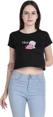 VEKTEK Casual Printed Women Black Top