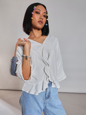 V-MART Casual Solid Women White Top
