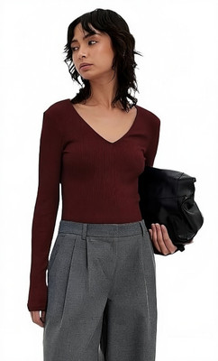 Siyara Casual Solid Women Brown Top