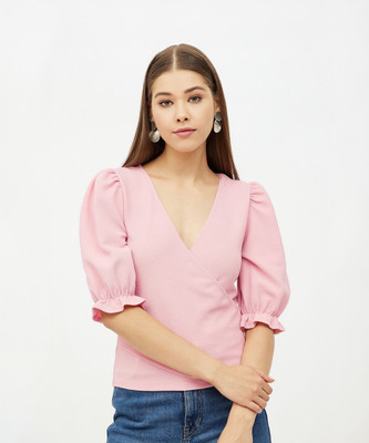 HARPA Casual Solid Women Pink Top