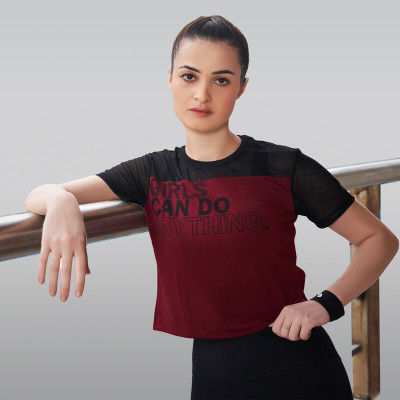 Laasa Sports Casual Printed Women Maroon, Black Top