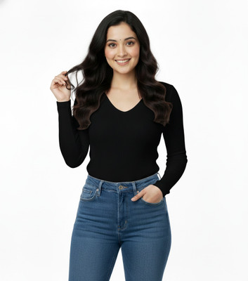 Kavya Fashion Hub Casual Solid Women Black Top