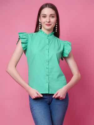 PRETTY LOVING THING Party Solid Women Green Top
