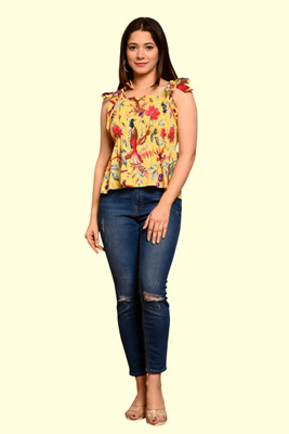 FashneAttire Casual Printed Women Yellow Top