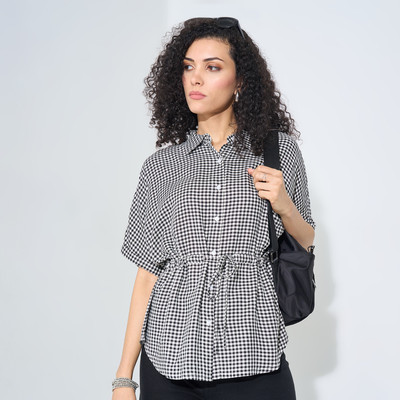 SF Jeans by Pantaloons Casual Checkered Women White, Black Top