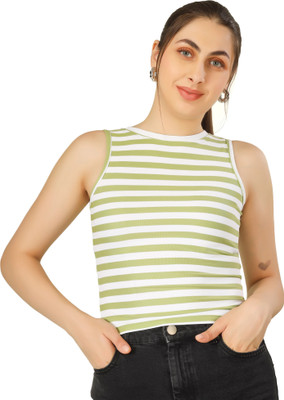 Clothza Casual Striped Women Green, White Top
