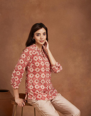 Fabindia Casual Printed Women Red, Beige Top