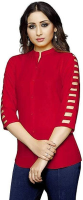 Himani sports Casual Solid, Self Design Women Red Top