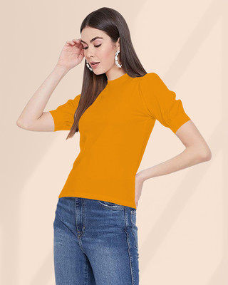 Dream Beauty Fashion Casual Solid Women Yellow Top
