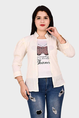 Fatima fashion Casual Graphic Print, Self Design Women White Top