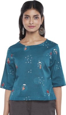 Akkriti by Pantaloons Casual Printed Women Blue Top