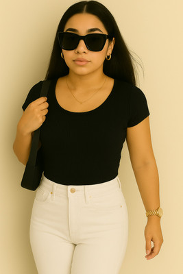 Rockwell Casual Solid Women Black Top