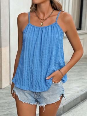 OUTZIDR Casual Self Design Women Blue Top