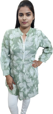 Ditvi Casual Floral Print Women Light Green Top