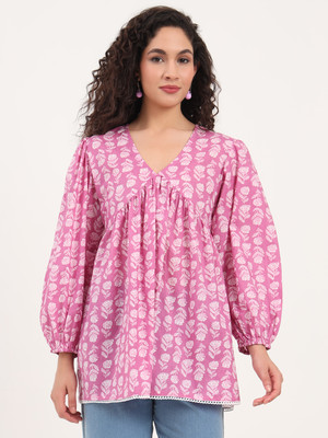 DIVENA Casual Floral Print Women Purple Top