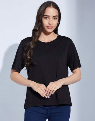 Moda Rapido Casual Self Design Women Black Top