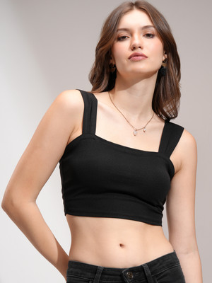 Tokyo Talkies Casual Solid Women Black Top