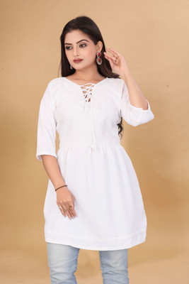 Mademany Casual Solid Women White Top