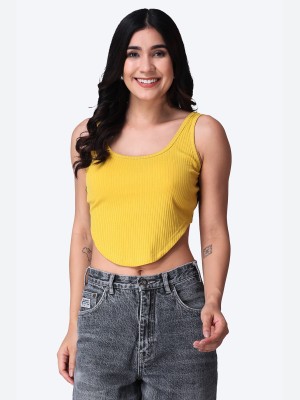 POPWINGS Casual Solid Women Yellow Top