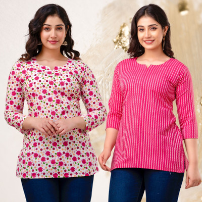 VROEGER Casual Printed, Self Design Women Multicolor Top