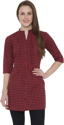 HouseOfCommon Casual Checkered Women Black, Red Top