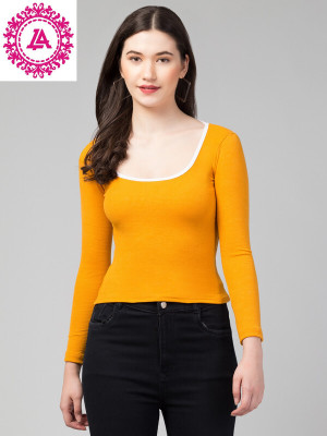 glitsy Casual Solid Women Yellow Top