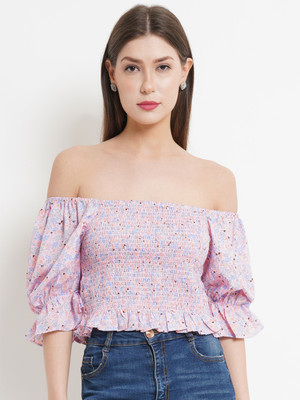 Purple State Casual Printed Women Multicolor Top