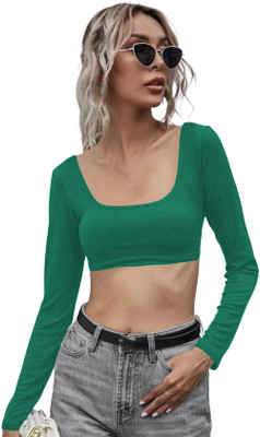 THE BLAZZE Casual Solid Women Green Top