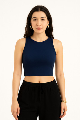 Komurr Casual Solid Women Dark Blue Top