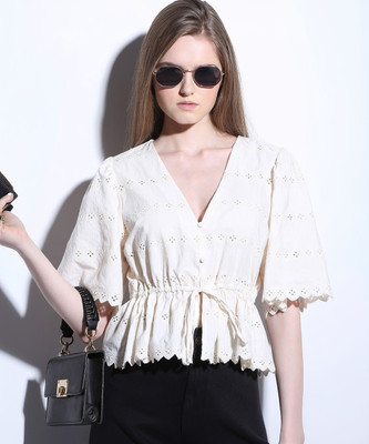 VERO MODA Casual Self Design Women White Top