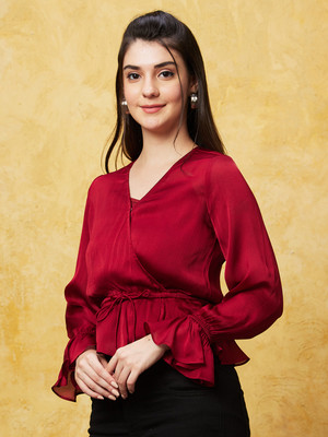 Globus Party Solid Women Maroon Top
