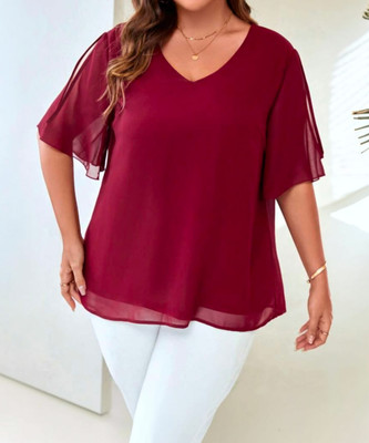 Ccf Party Solid Women Maroon Top