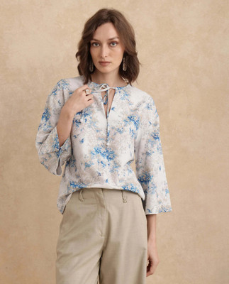 RAREISM Party Floral Print Women Blue Top