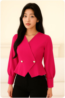 ICEVILA Casual Solid Women Pink Top