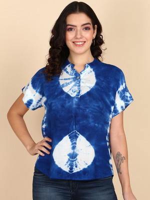 METRONAUT Casual Tie & Dye Women Dark Blue, White Top