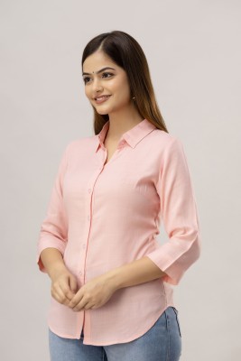 APH Fashion Women Solid Casual Pink Shirt