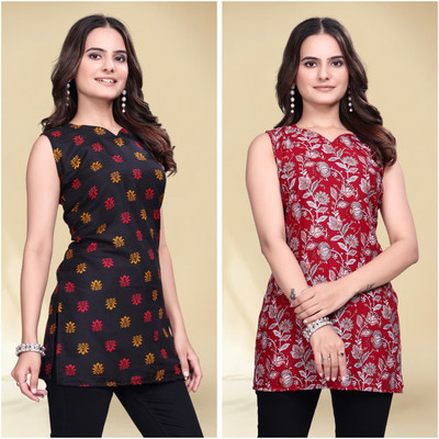 ITS YOU CREATION Casual Printed Women Black, Red Top