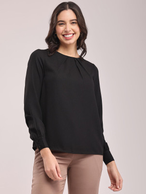 Mirana Casual Solid Women Black Top