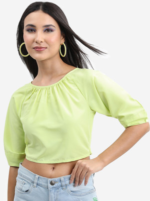 Tokyo Talkies Casual Solid Women Green Top
