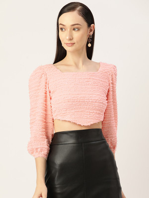 Moda Rapido Party Solid Women Beige Top