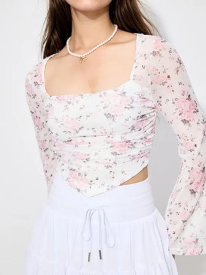Istyle Can Casual Floral Print Women White Top